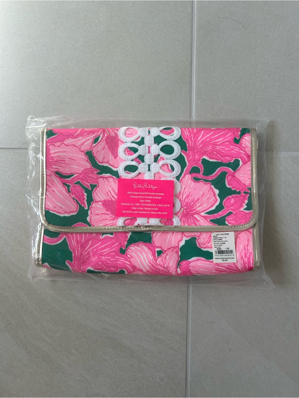 Lilly Pulitzer Hot Pink & Emerald Green Floral Clutch with Gold Trim